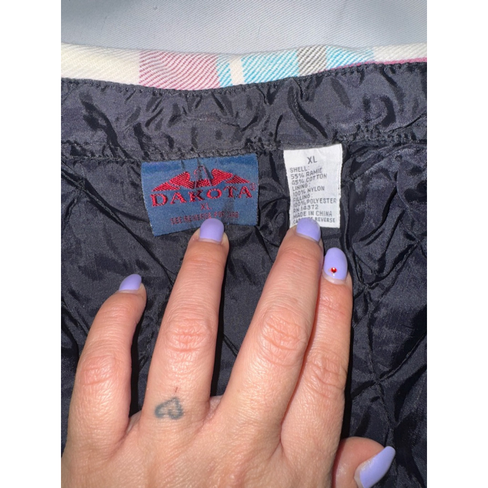 Vintage Dakota Plaid Flannel Shirt Trucker Jacket Size XL Blue Shacket 90s - Picture 2 of 4